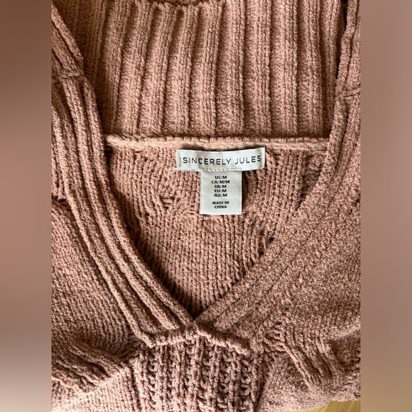 Sincerely Jules Sweater Rose/Mauve Long Sleeve Pullover Cropped V Neck Medium - Picture 3 of 9